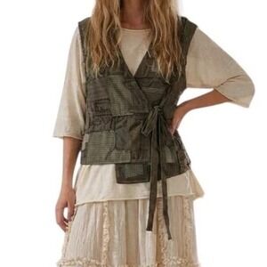 Blue Velvet Patchwork Wrap Vest Distressed Earthy Boho Med Grunge Indie S Fairy